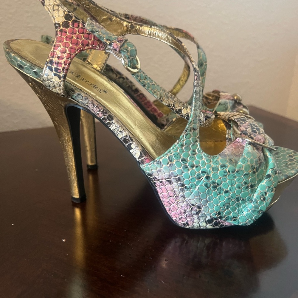 Colorful Snakeskin High Heel Platform Sandals